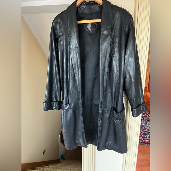 Mid Length Black Leather Blazer - Picture 1 of 3
